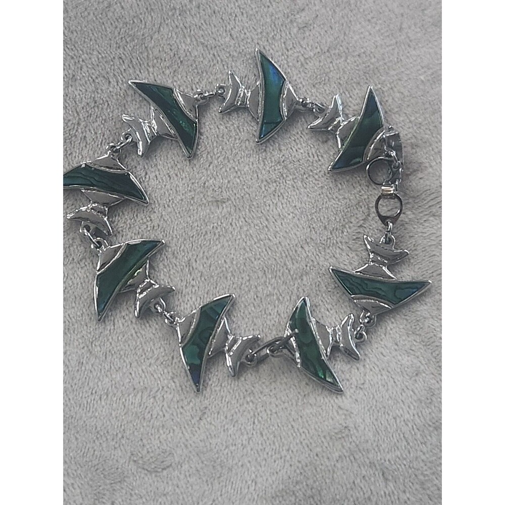 SilverTone Paua Abalone Shell Bracelet Fish 7" Length